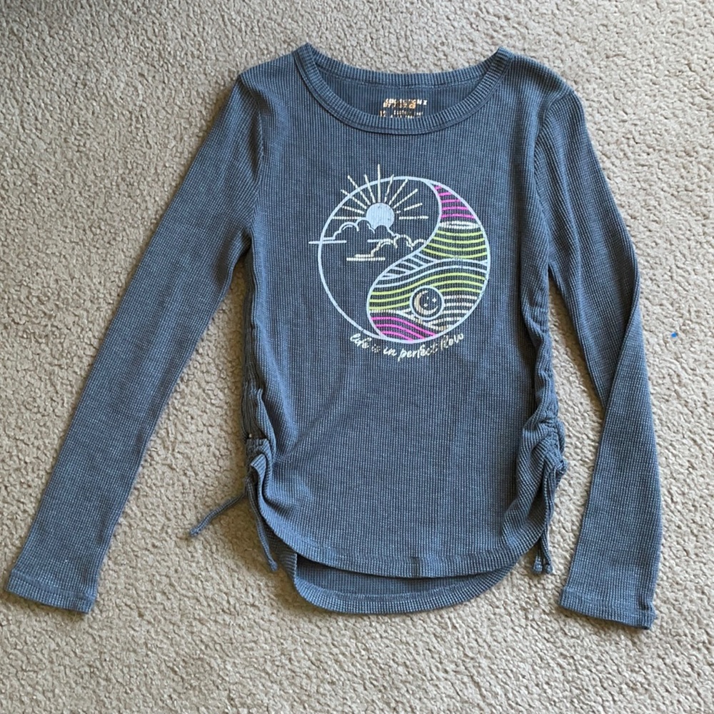 Girls Justice Yin Yang Waffle Top Long Sleeve